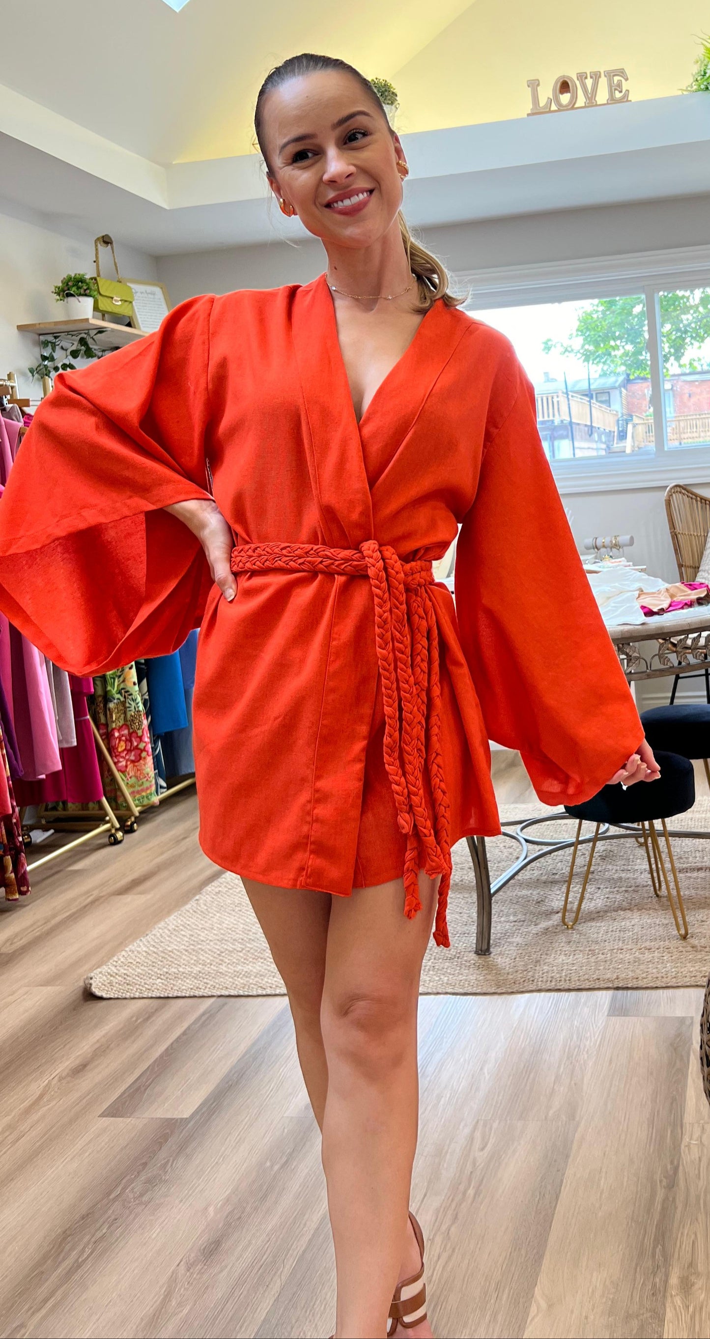 Sunny Splash Orange Kimono – Brighten Your Day with Playful Style