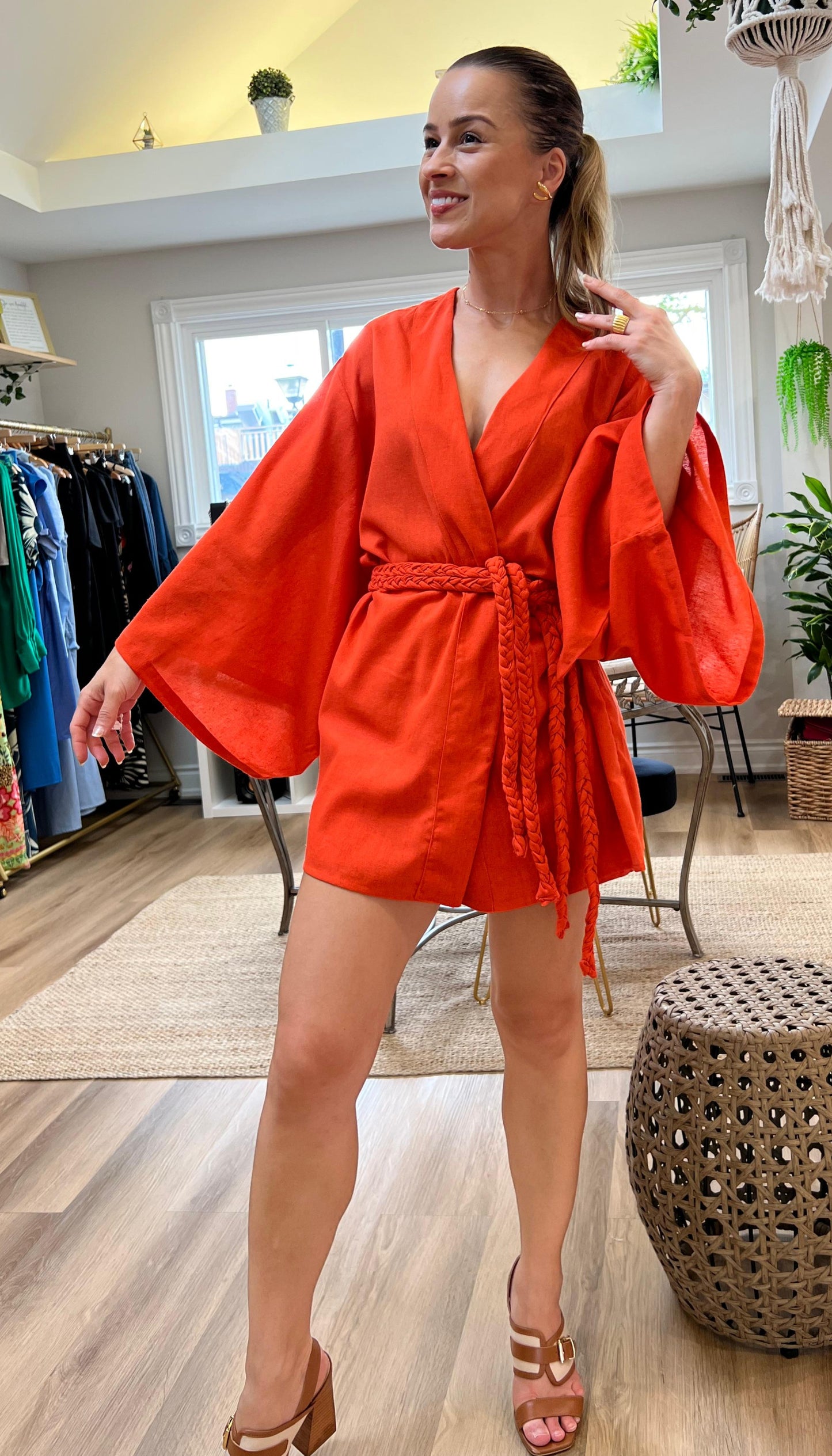 Sunny Splash Orange Kimono – Brighten Your Day with Playful Style