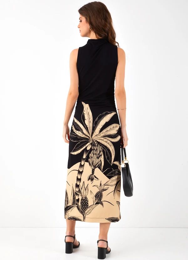 FARM - Black Midi Dress "Floresta Praiana"