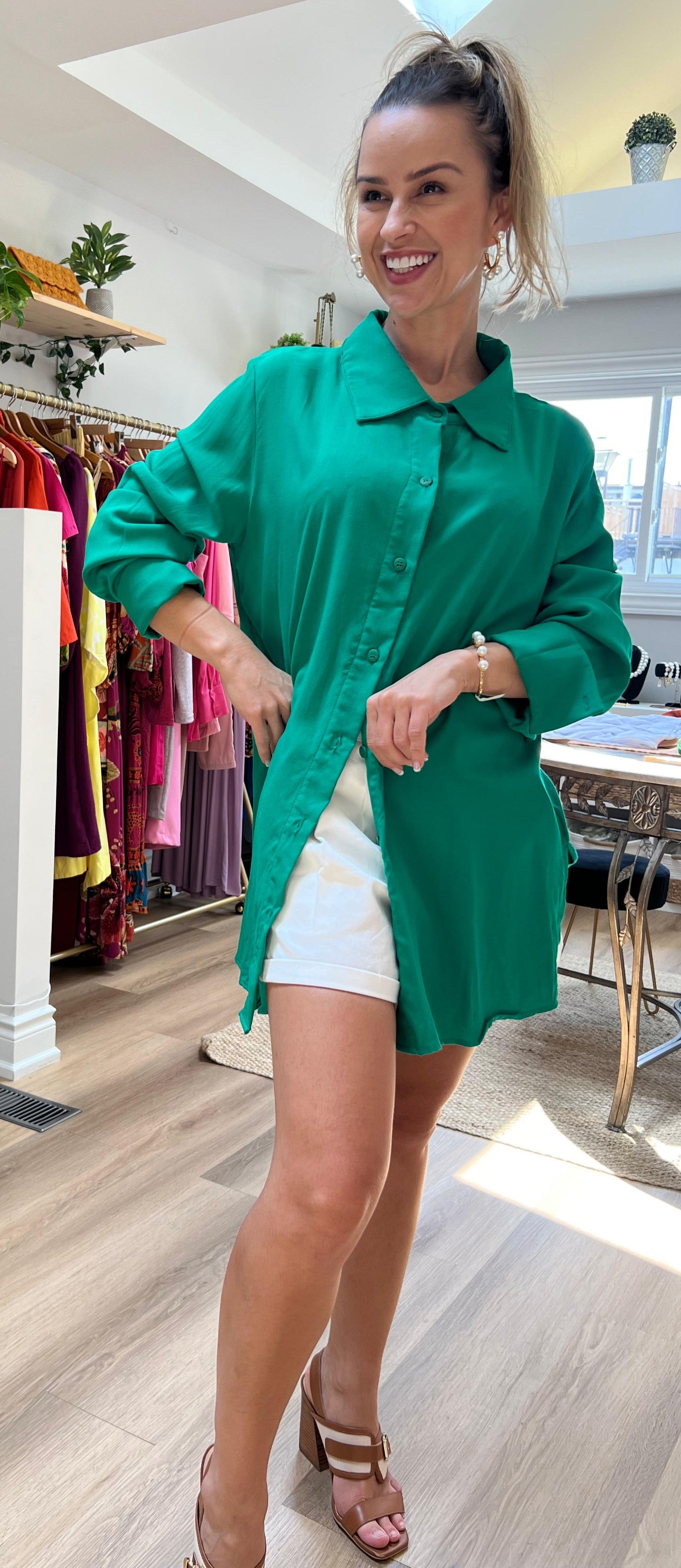 Charming Green Button-Up: Your New Playful Long-Sleeve Favorite