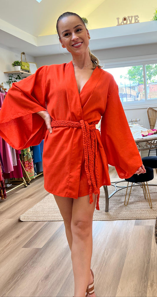 Sunny Splash Orange Kimono – Brighten Your Day with Playful Style