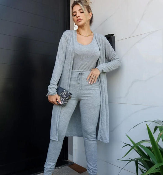 Cozy Chic: Playful 3-Piece Cardigan Set with Tank & Leggings