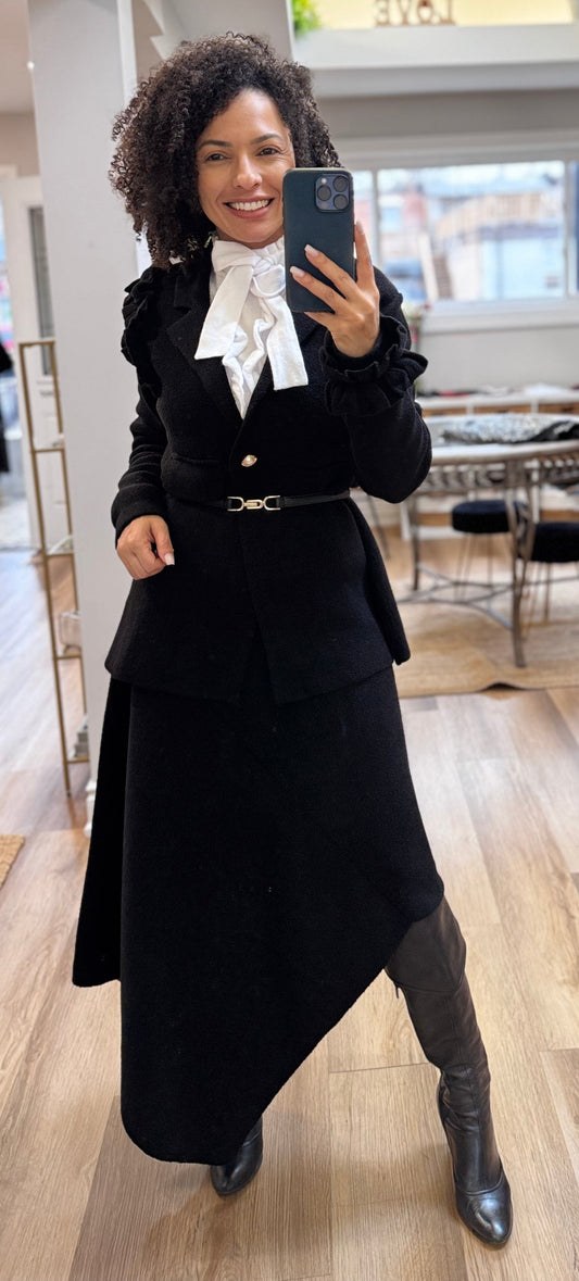 Chic & Sleek: The Ultimate Black Skirt and Blazer Duo for Work and Play