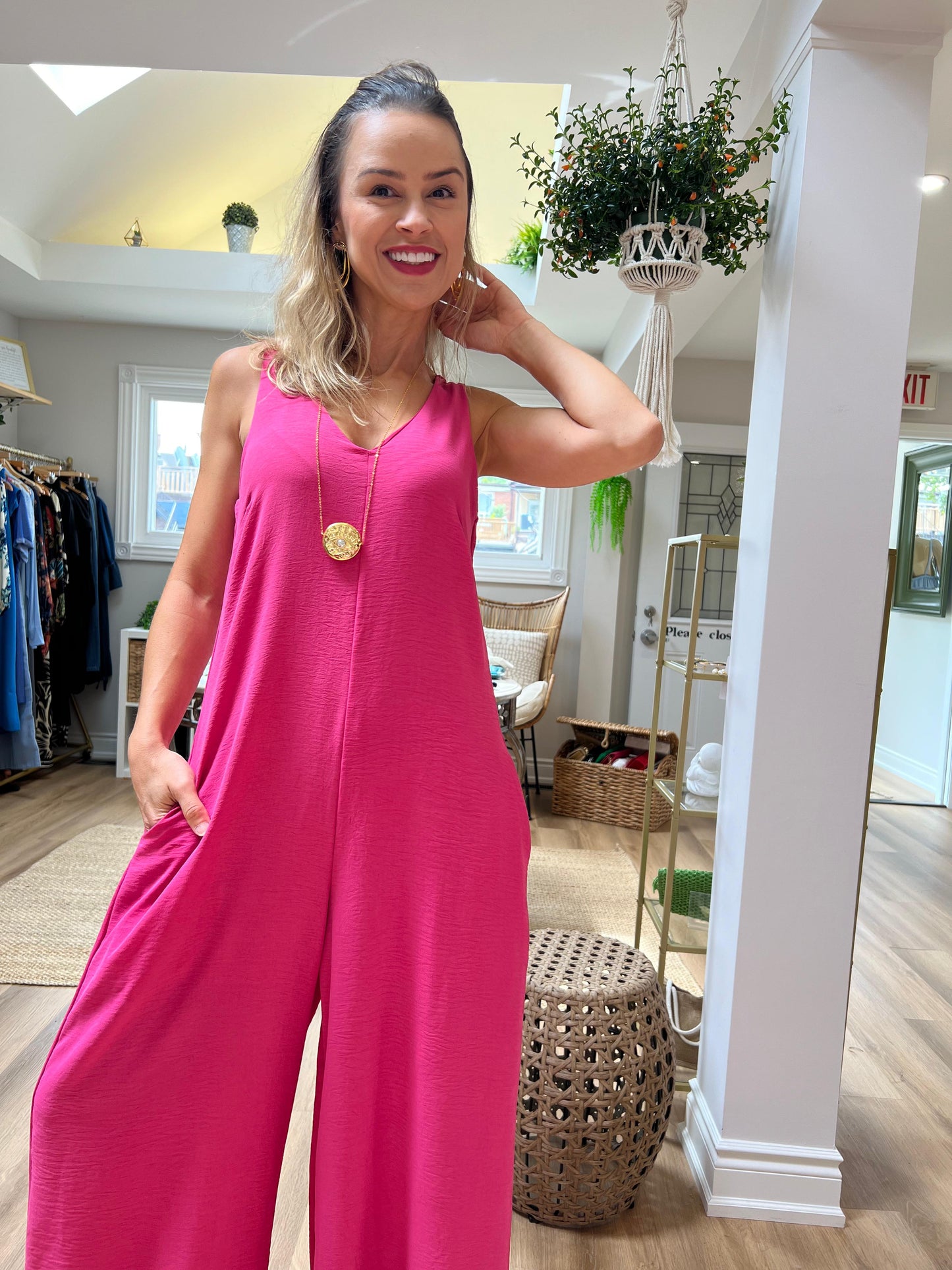 V Neck Wide-Leg Sleeveless Jumpsuit